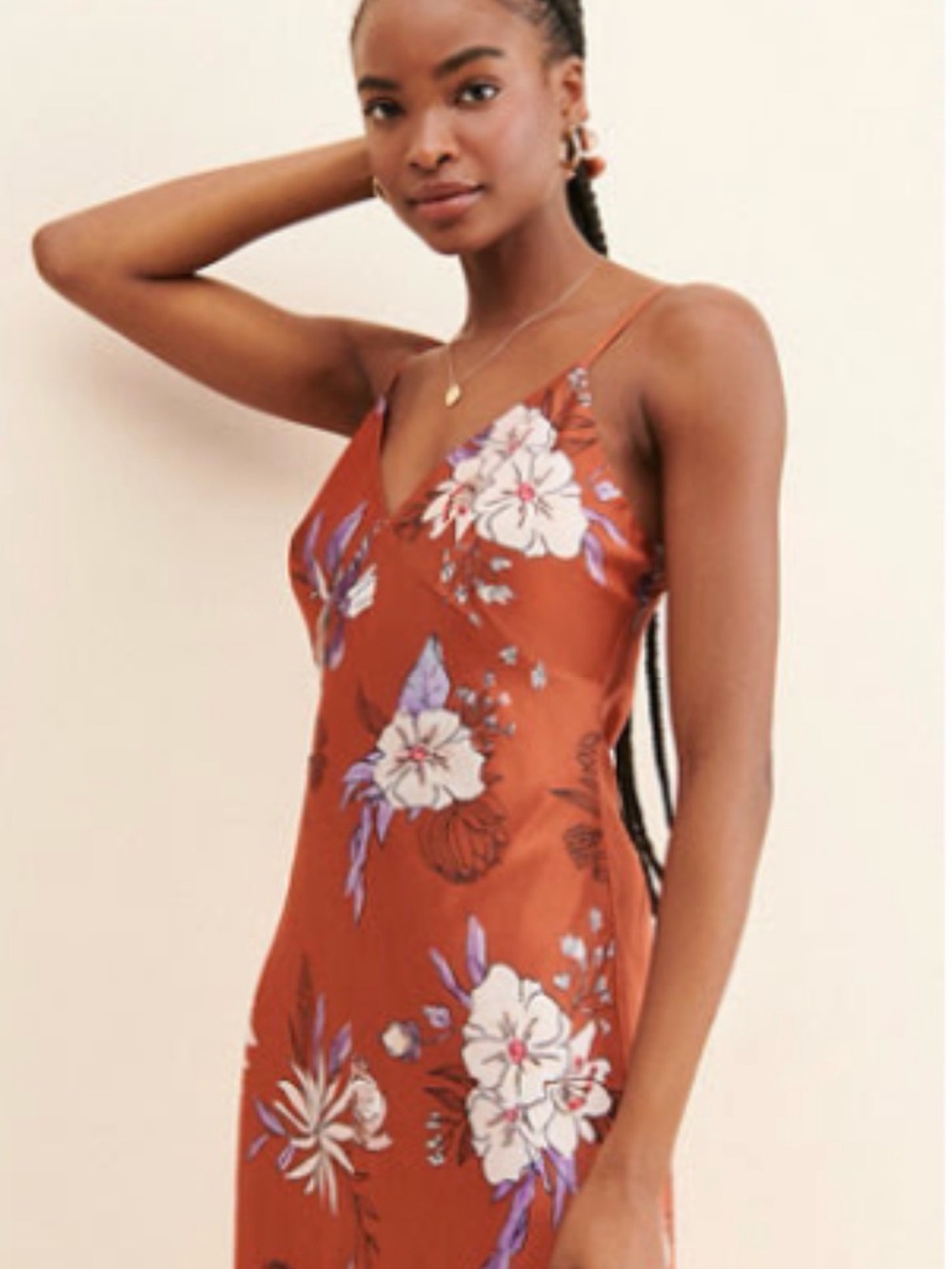 Hutch Rust Floral Midi Slip Dress with Lavender Accents